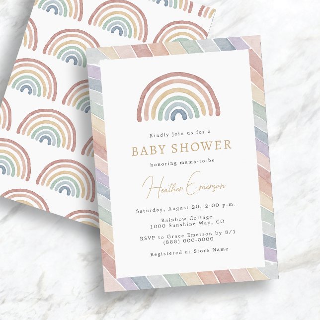 Rainbow Baby Shower Inbjudningar (Boho Watercolor Pastel Rainbow Baby Shower Invitation by Painted Paperie
)