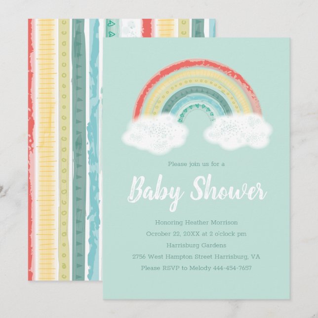 Rainbow Baby Shower Inbjudningar (Fram/baksida)