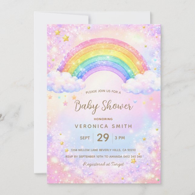 Rainbow Baby Shower Invitation  Inbjudningar (Framsida)