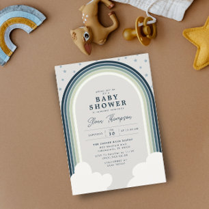 Rainbow Baby Shower Muted Färg Boy Inbjudningar