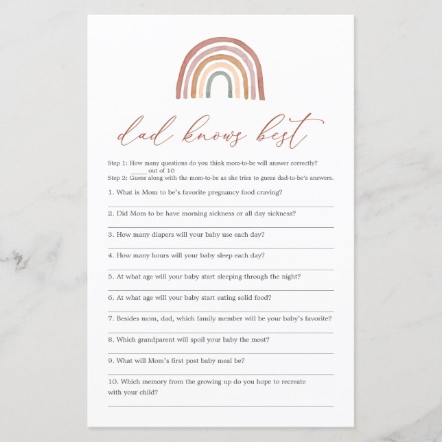 Rainbow Baby Shower Pappa känner till bästa spel (Framsida)