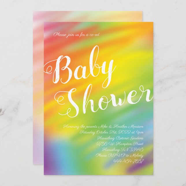 Rainbow Baby Shower Watercolor Gender Neutral Inbjudningar (Fram/baksida)