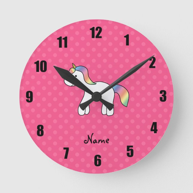 Rainbow baby unicorn rosa polka dots rund klocka (Framsida)