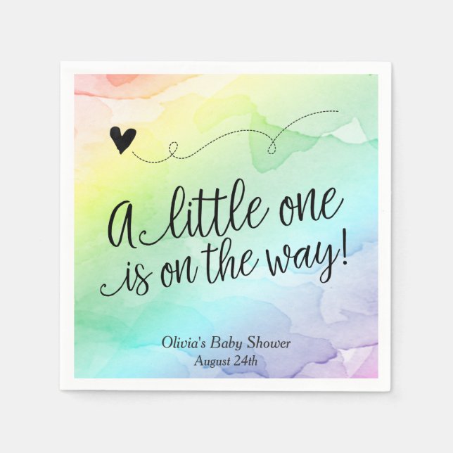 Rainbow Baby, Watercolor Baby Shower Pappersservett (Framsidan)