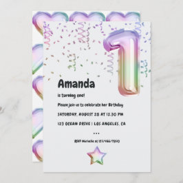 Rainbow Balloon 1:a Julafton Birthday-inbjudan Inbjudningar