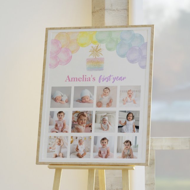 Rainbow Balloon Birthday Photo Milestone-tecken Poster (Skapare uppladdad)