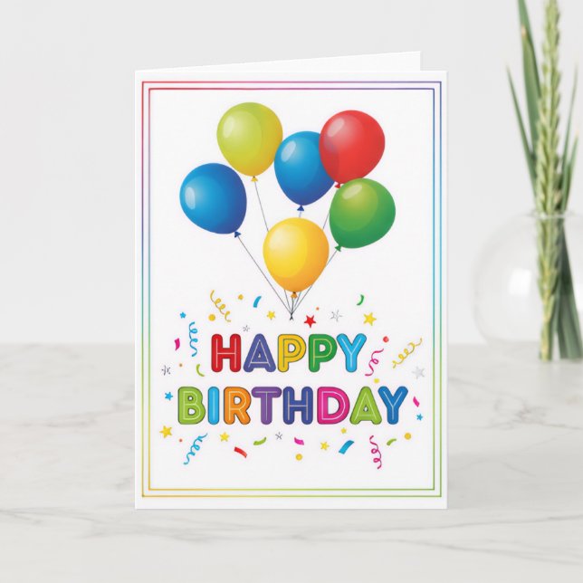 Rainbow Balloon Celebration – Happy Birthday Card Kort (Framsida)