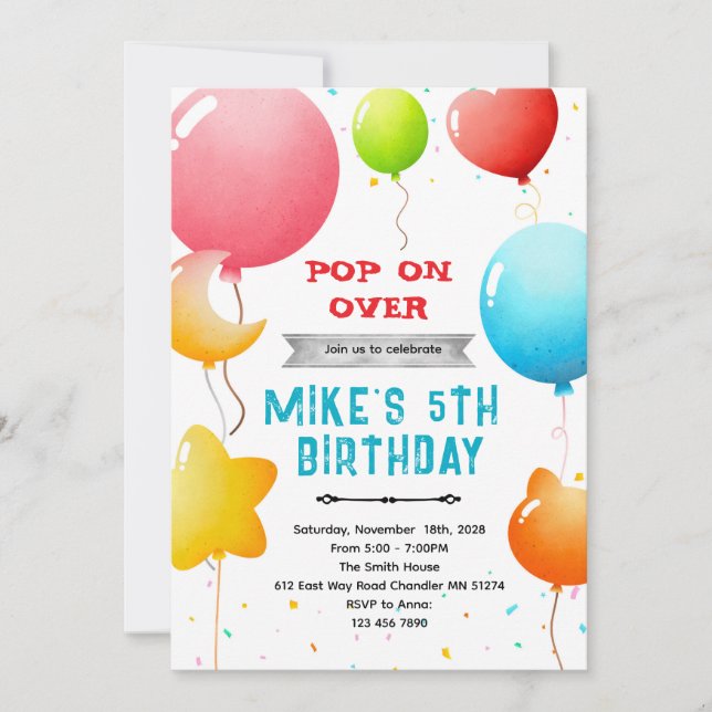 Rainbow Balloons Birthday Invitation Inbjudningar (Framsida)