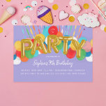 Rainbow Balloons Kids Lila Födelsedagsfest Inbjudningar<br><div class="desc">Anpassa till barnets födelsedagsfest genom att ändra typsnitt och bakgrundsbild färg,  med detaljområde på baksidan,  eller genom att rensa och ladda upp ett foto. Bakgrund färg och typsnitt kan redigeras. Om du vill ha en digital version,  gå till GreenKupe där det finns licens för digital använda.</div>