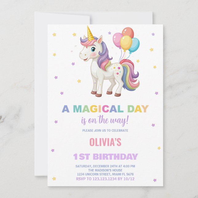 Rainbow Balloons Unicorn Birthday-inbjudningar Inbjudningar (Framsida)