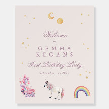 Rainbow Balloons Unicorn Rosa Birthday välkommen