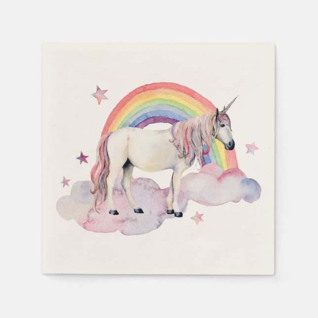 Rainbow Balloons Unicorn Rosa Födelsedagsfest Girl Pappersservett (Framsidan)