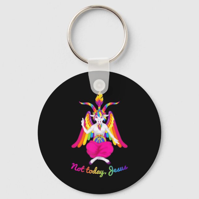 Rainbow Baphomet Inte i dag Jesus Kawaii Hail Sata Nyckelring (Framsida)