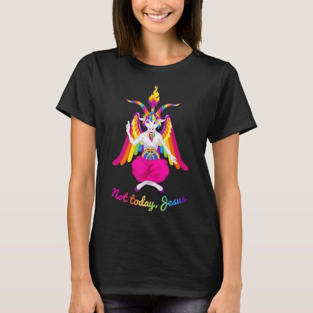 Rainbow Baphomet Inte i dag Jesus Kawaii Hail Sata T Shirt (Framsida)