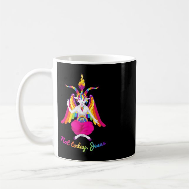 Rainbow Baphomet Not Today Jesus Kawaii Hail Satan Kaffemugg (Vänster)