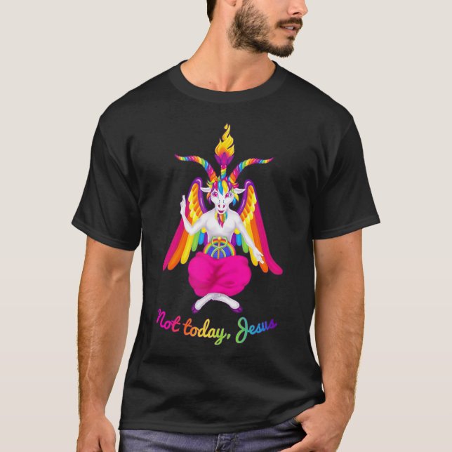 Rainbow Baphomet Not Today Jesus Kawaii Hail Satan T Shirt (Framsida)