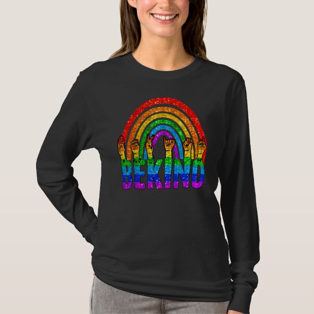Rainbow Be Kind Sign Language Hand Asl Lgbt Gay Le T Shirt (Framsida)
