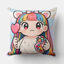 Rainbow Bear Girl Candy Pop Pillow Kudde