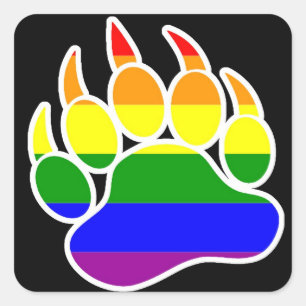 Rainbow Bear Tass Square - Sticker Fyrkantigt Klistermärke