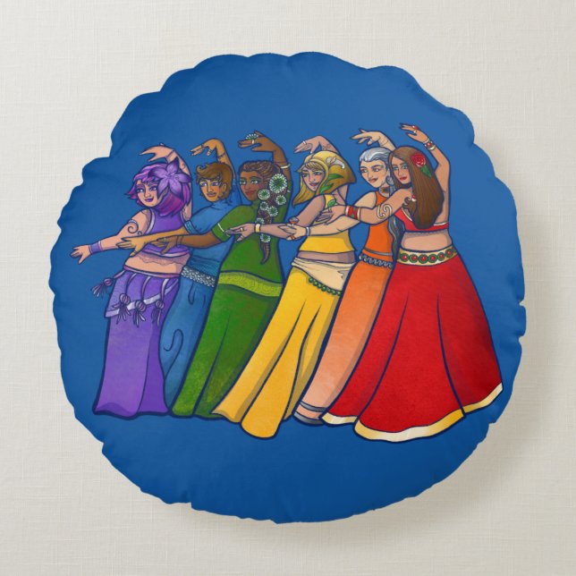 Rainbow Belly Dancer Art Belly Dance Troupe Rund Kudde (Framsidan)