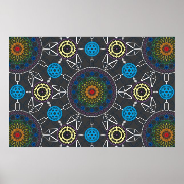 Rainbow Bicycle Mandala Array Poster (Framsidan)