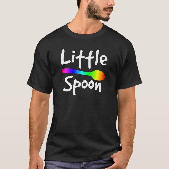 Rainbow Big Spoon Little Spoon Matching Gay Couple T Shirt (Framsida)