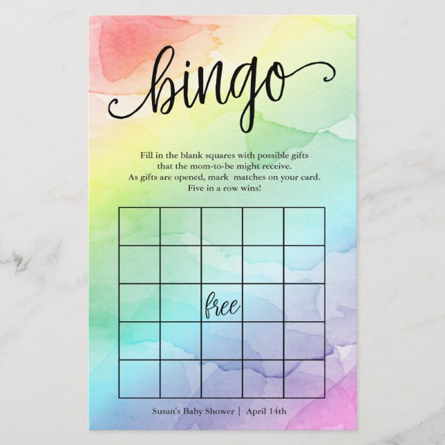 Rainbow Bingo-What's in Purse, 2-i-1-spelkort (Framsida)