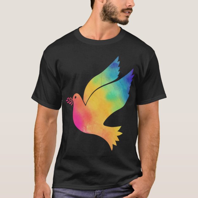 Rainbow Bird Fredstecken Tie Dye Mönster Trasa T Shirt (Framsida)