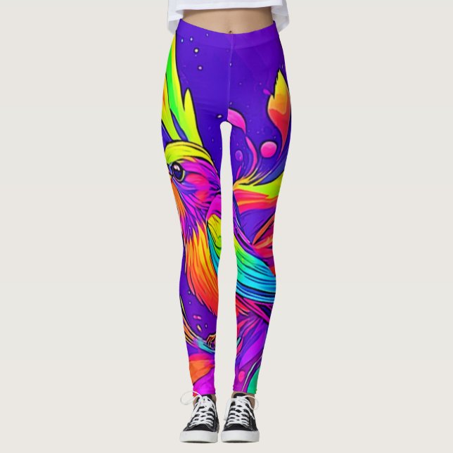 Rainbow Bird i Tecknad Land Leggings (Framsida)