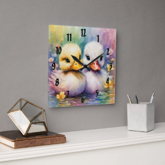 Rainbow Birds Anka 2 Fyrkantig Klocka