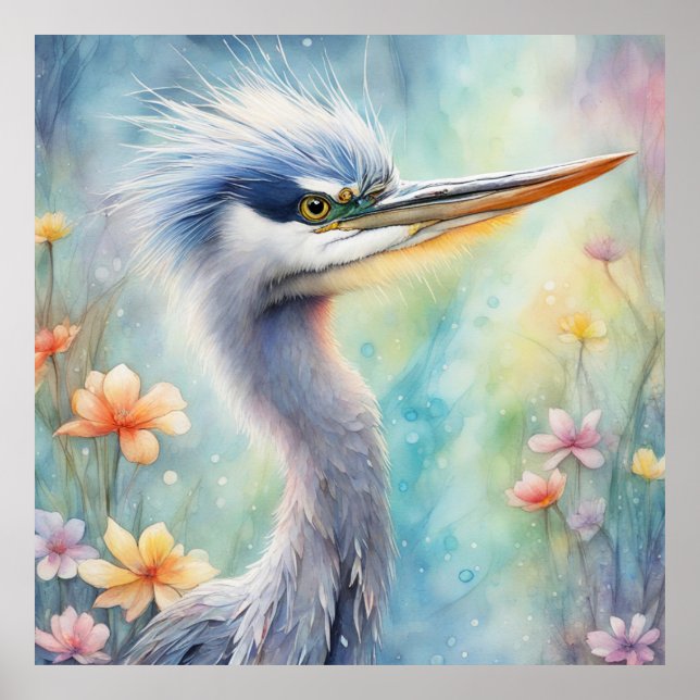 Rainbow Birds Blue Heron 1 Poster (Framsidan)