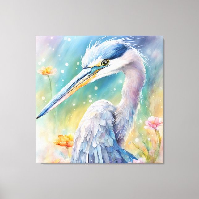 Rainbow Birds Blue Heron 2 Canvastryck (Framsida)