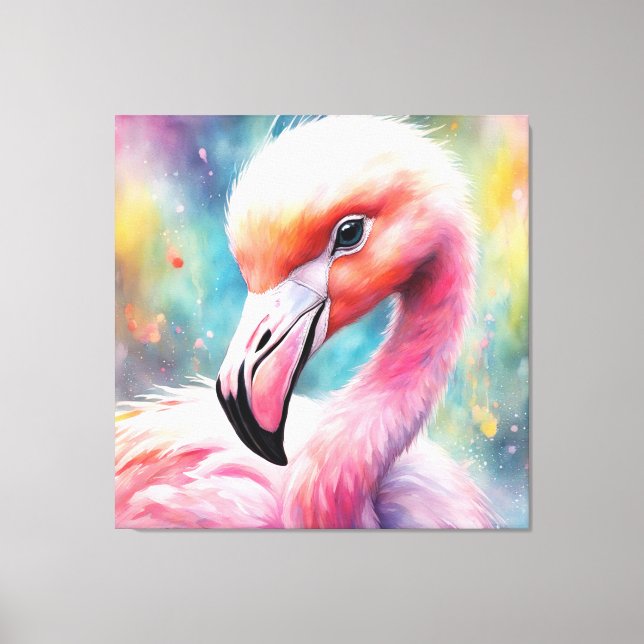 Rainbow Birds Flamingo 2 Canvastryck (Framsida)