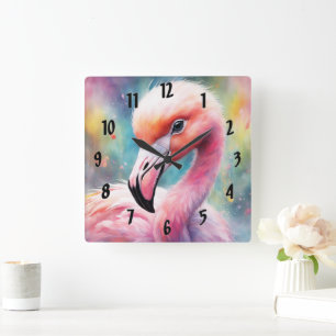 Rainbow Birds Flamingo 2 Fyrkantig Klocka