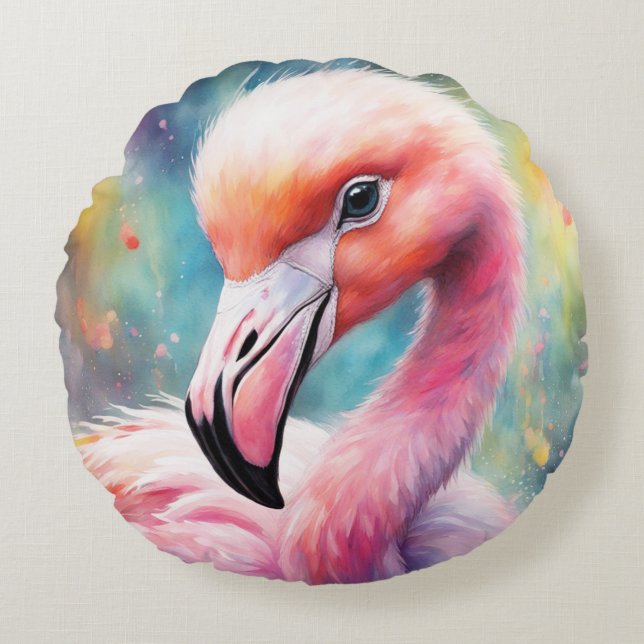 Rainbow Birds Flamingo 2 Rund Kudde (Framsidan)