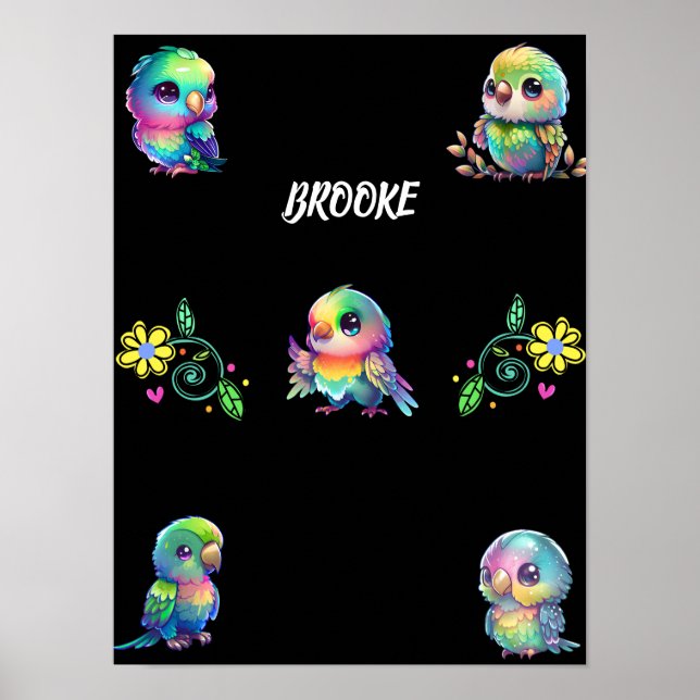 Rainbow Bird's & Flowers Personlig Poster (Framsidan)