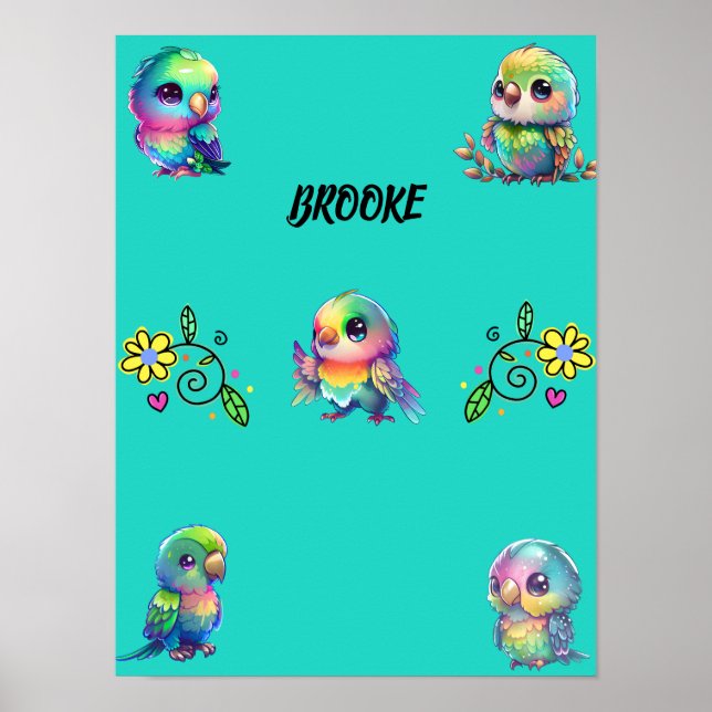 Rainbow Bird's & Flowers Personlig Poster (Framsidan)