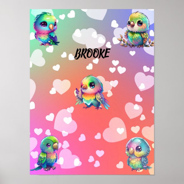 Rainbow Birds och Hearts Personlig Poster (Framsidan)