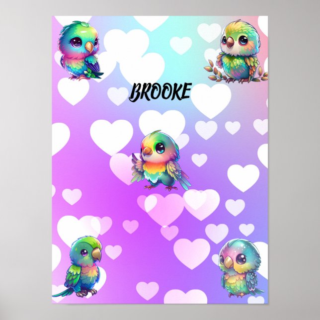 Rainbow Birds och Hearts Personlig Poster (Framsidan)