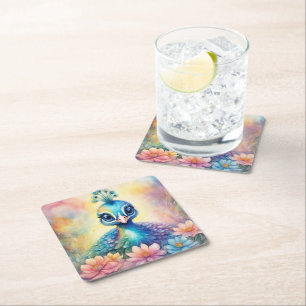 Rainbow Birds Peacock 1 Underlägg Papper Kvadrat