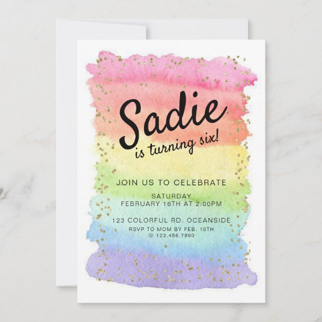 RAINBOW BIRTHDAY, ANY AGE, GIRL PARTY INBJUDNINGAR (Framsida)