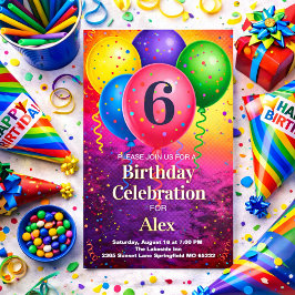 Rainbow Birthday Balloon Confetti Party Inbjudningar