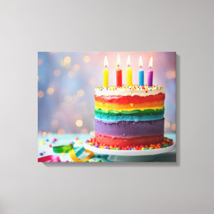 Rainbow Birthday Cake Canvastryck