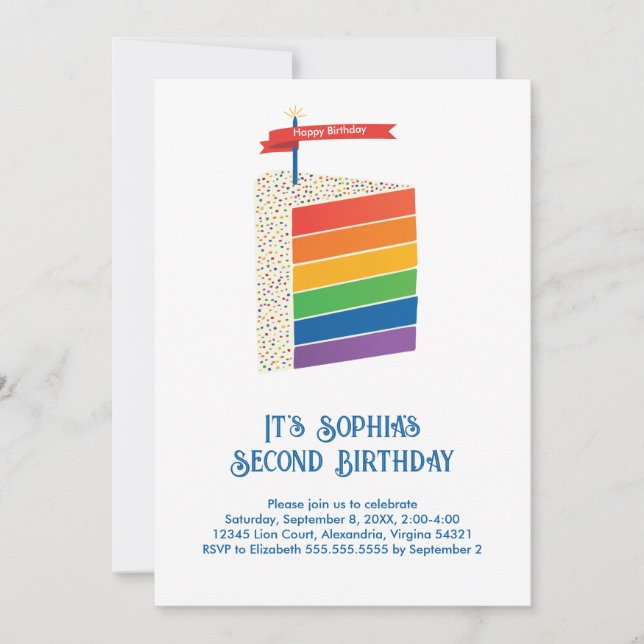 Rainbow Birthday Cake, Födelsedagsfesten Alla åldr Inbjudningar (Framsida)