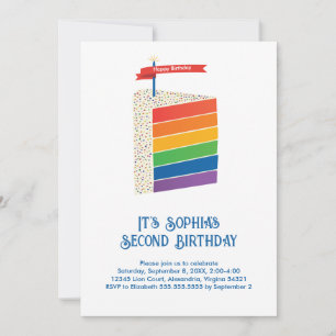 Rainbow Birthday Cake, Födelsedagsfesten Alla åldr Inbjudningar