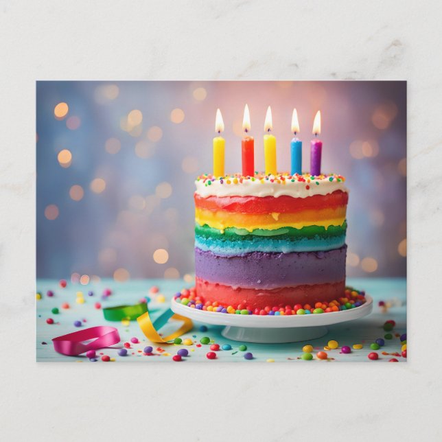 Rainbow Birthday Cake Vykort (Framsida)