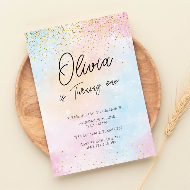 Rainbow Birthday Colorful Watercolor Guld Glitter Inbjudningar (Skapare uppladdad)