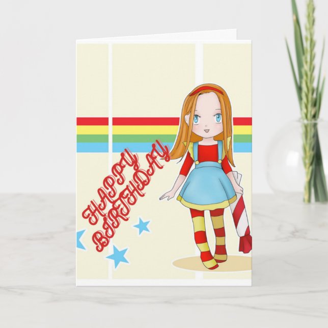 RAINBOW BIRTHDAY GIRL KORT (Framsida)