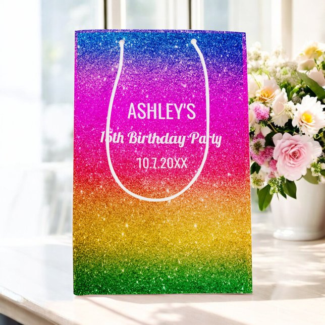 Rainbow Birthday Grönt Rosa Gult Glitter (Skapare uppladdad)