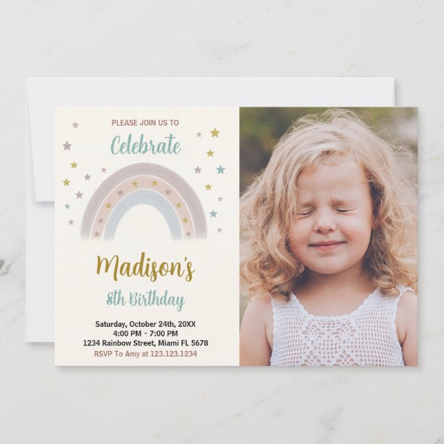 Rainbow Birthday-inbjudan med foto Inbjudningar (Framsida)